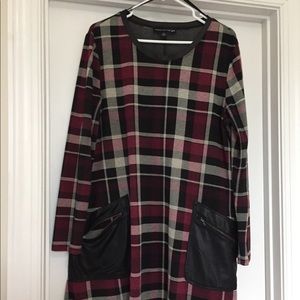 Plaid dress with black leather details